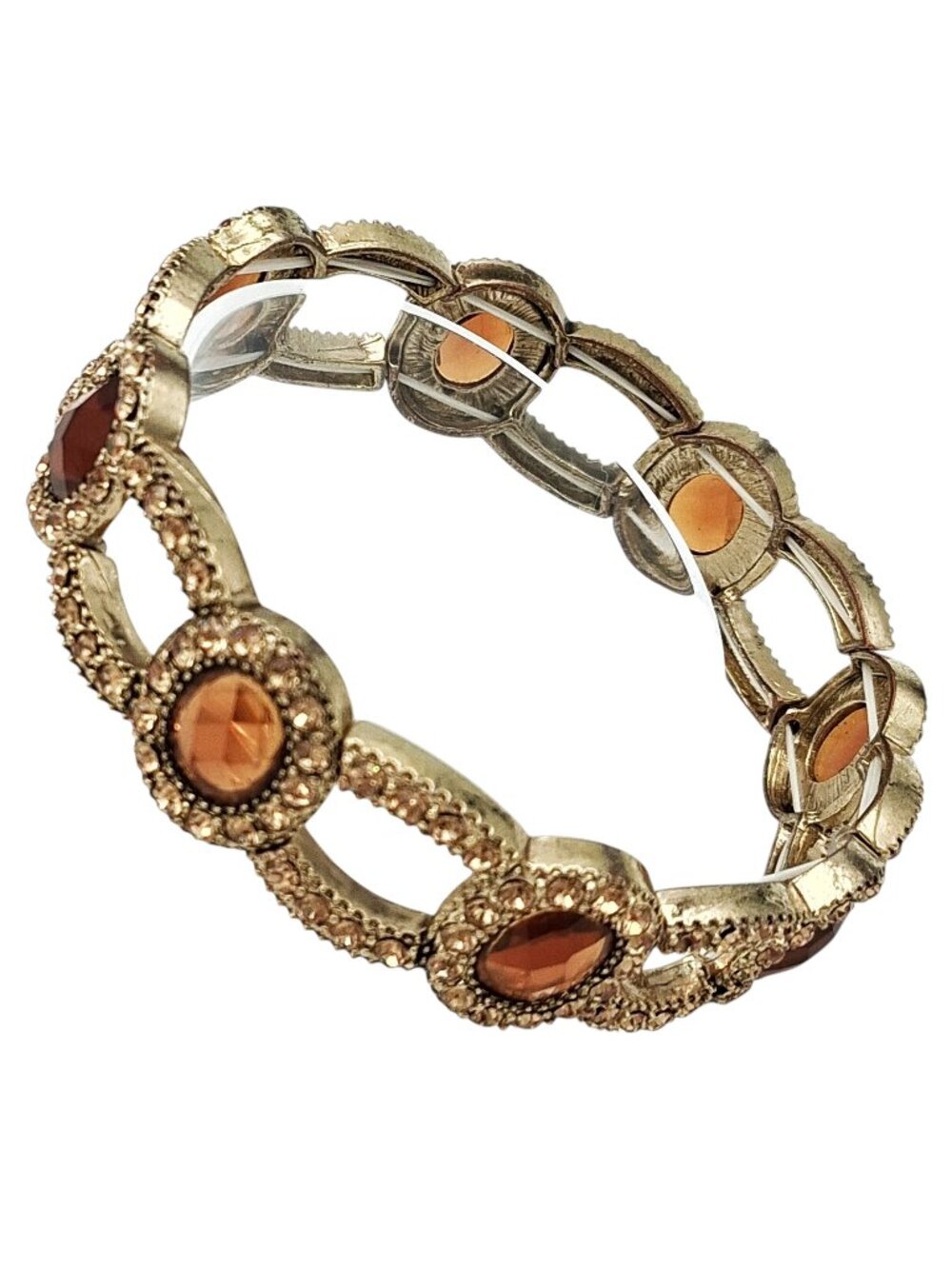 Monet Stretch Bracelet Gold Tone Amber Rhinestones Vintage Style Elegant Sparkle